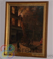 TH\CT\Museum catalogue\3D objects\Davis_Rescue_pntng_th.jpg; 1987.7; The Fire at 5 Craven Park Road, Harlesden, 1945 (a.k.a. The Davies Rescue); Painting
